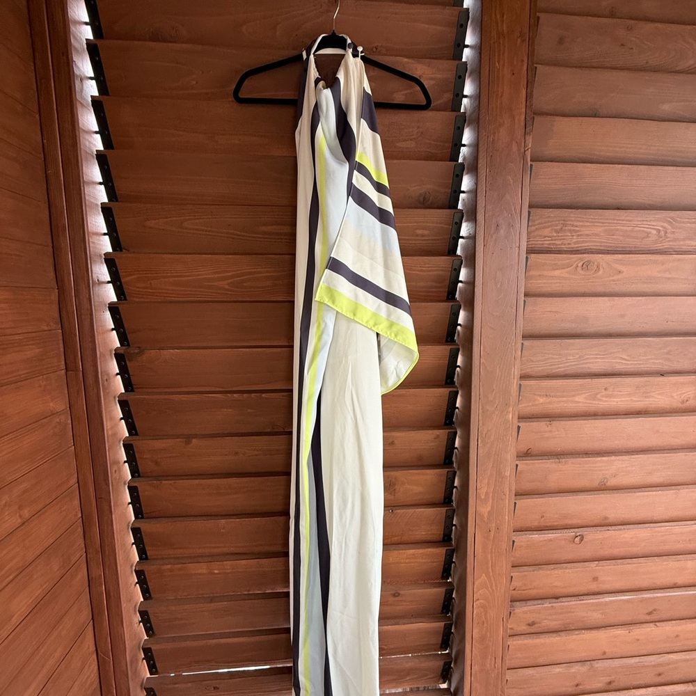 ASOS Sleeveless Halter Maxi Dress in White, Slate and Green-Yellow - Picture 5 of 5